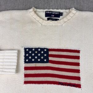 Polo Sport Ralph Lauren American Flag Knit Sweater Cream Men's XXL Preppy
